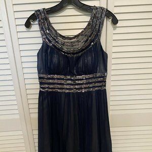 Adrianna Papell Navy Blue Silver Lining Chiffon Cocktail Dress Size 6